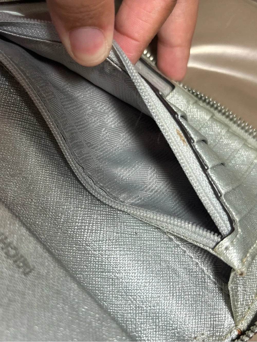 Michael Kors Silver Metallic Zip Around Wallet